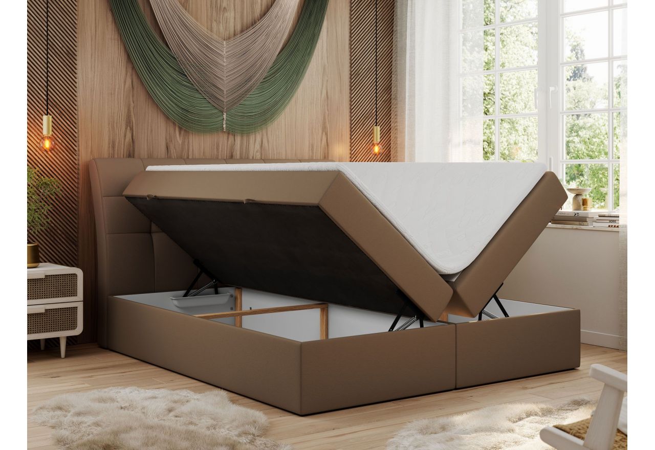 Łóżko kontynentalne DIEGOS 120x200 - H3 - brązowy, ekoskóra