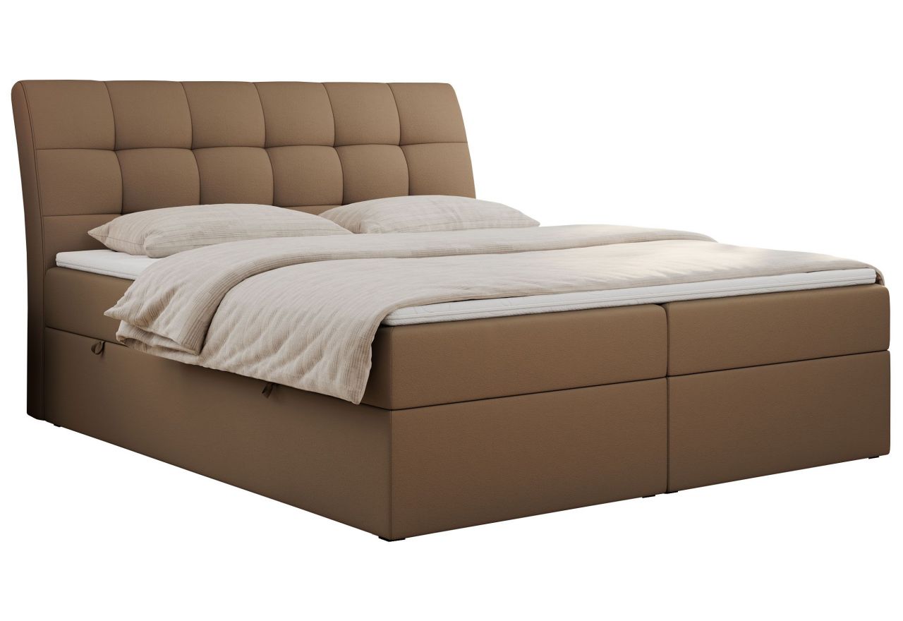 Łóżko kontynentalne DIEGOS 180x200 - H4 - brązowy, ekoskóra