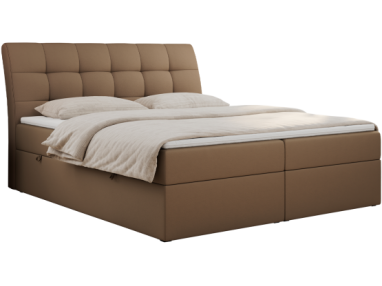 Łóżko kontynentalne DIEGOS 200x200 - H4 - brązowy, ekoskóra