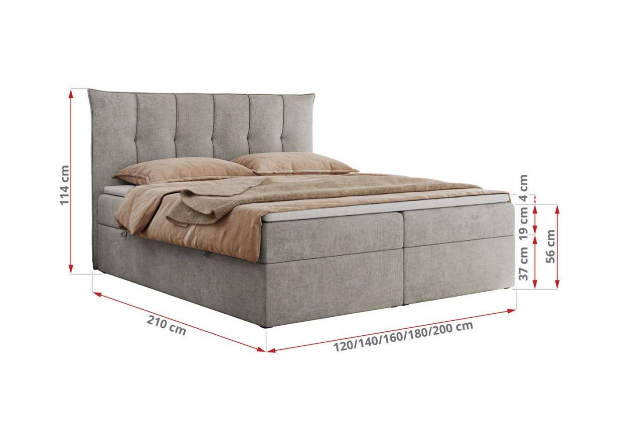 Łóżko kontynentalne PREMIUM 10 160x200 - H3 - jasnoszary, struktura