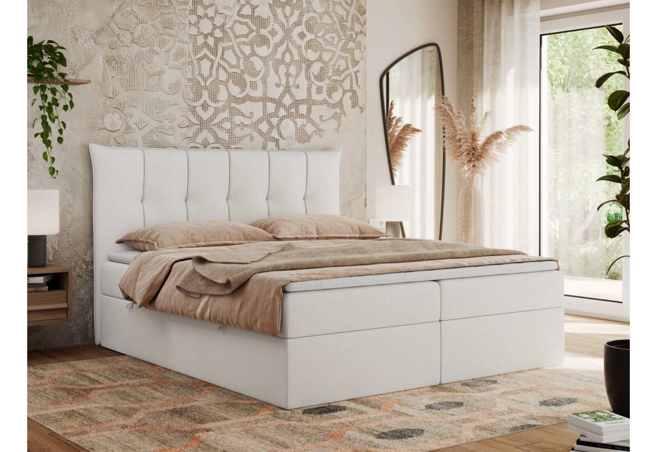 Łóżko kontynentalne PREMIUM 10 160x200 - H3 - biały, ekoskóra