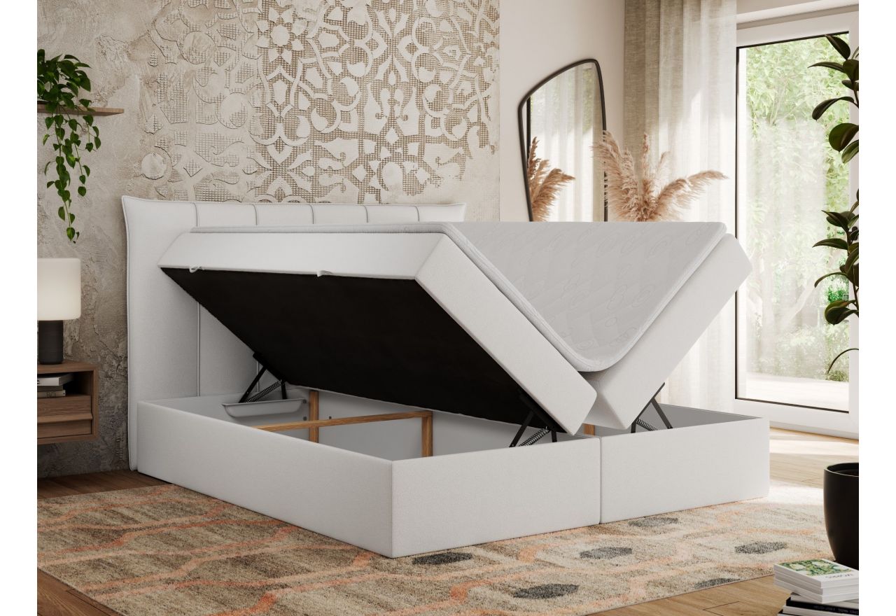 Łóżko kontynentalne PREMIUM 10 200x200 - H3 - biały, ekoskóra