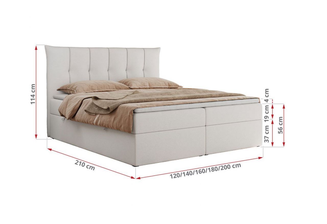 Łóżko kontynentalne PREMIUM 10 160x200 - H4 - biały, ekoskóra