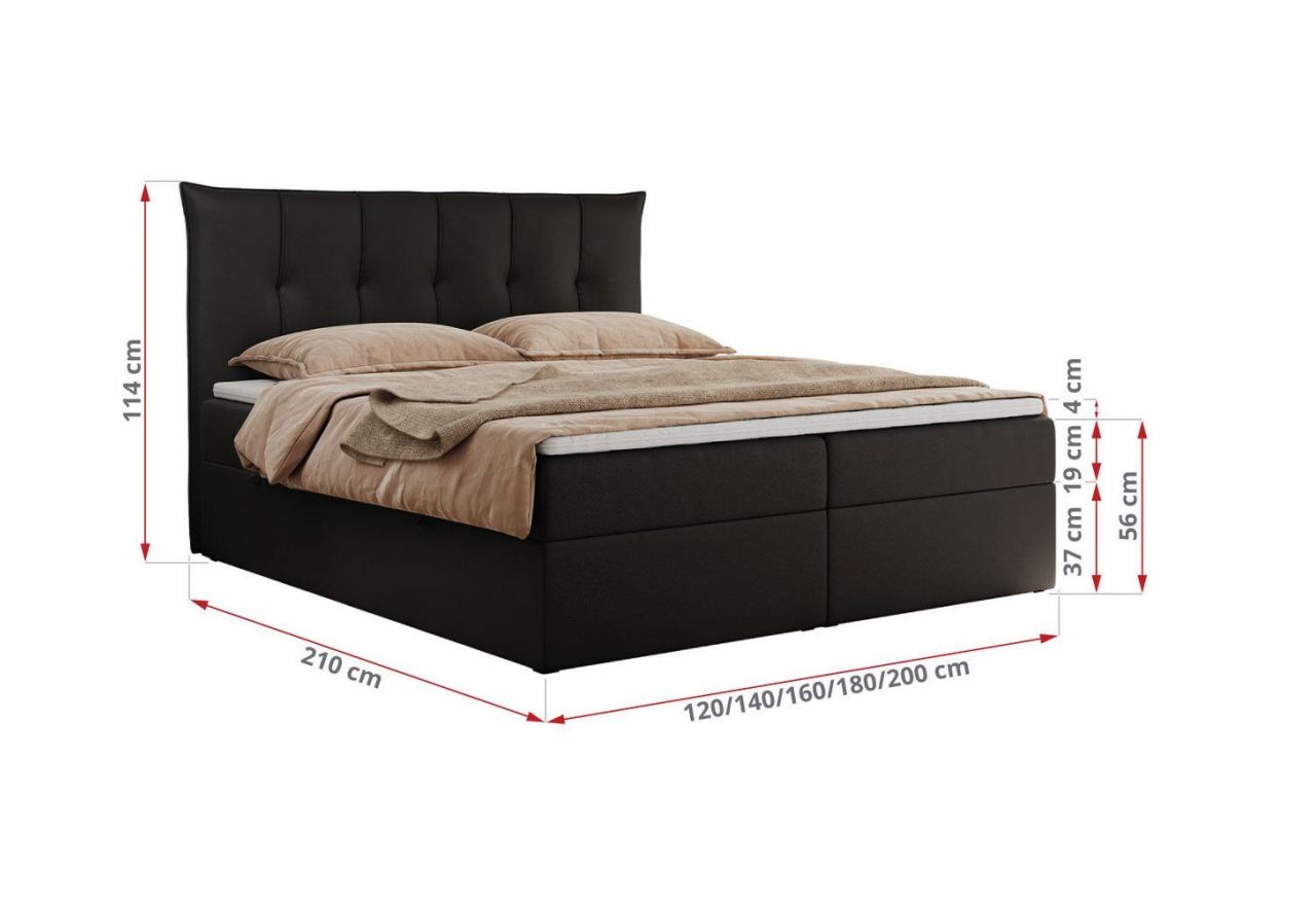 Łóżko kontynentalne PREMIUM 10 180x200 - H3 - czarny, ekoskóra