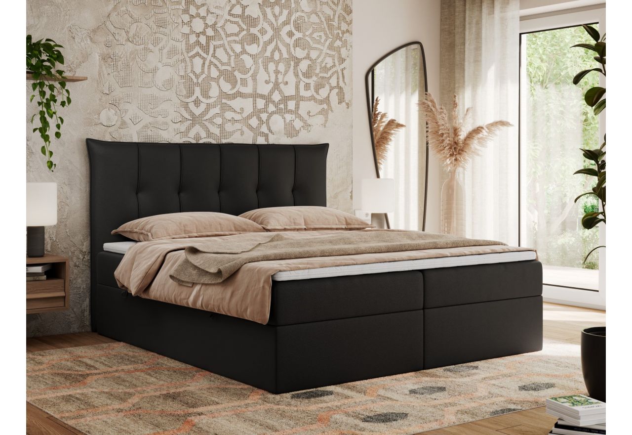Łóżko kontynentalne PREMIUM 10 200x200 - H3 - czarny, ekoskóra