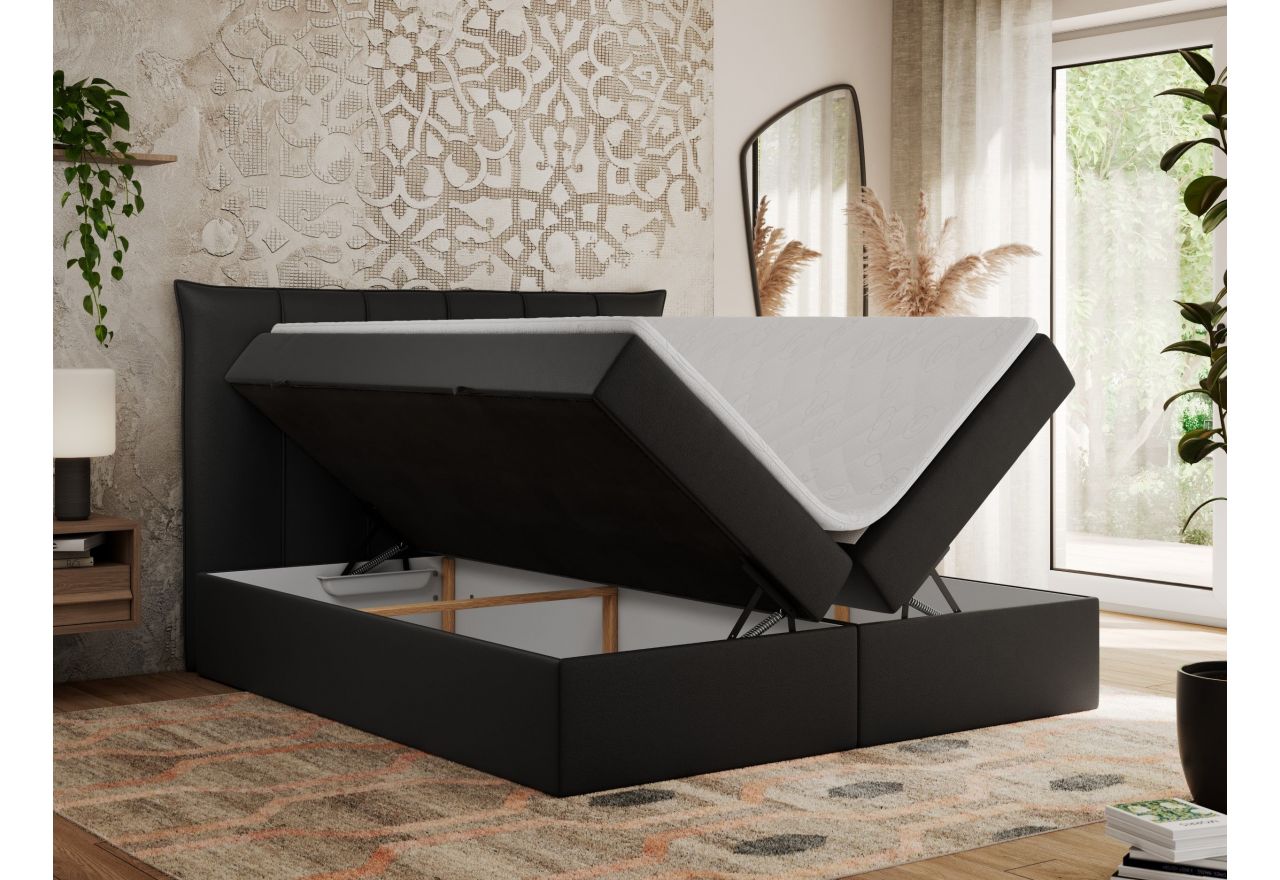 Łóżko kontynentalne PREMIUM 10 120x200 - H4 - czarny, ekoskóra