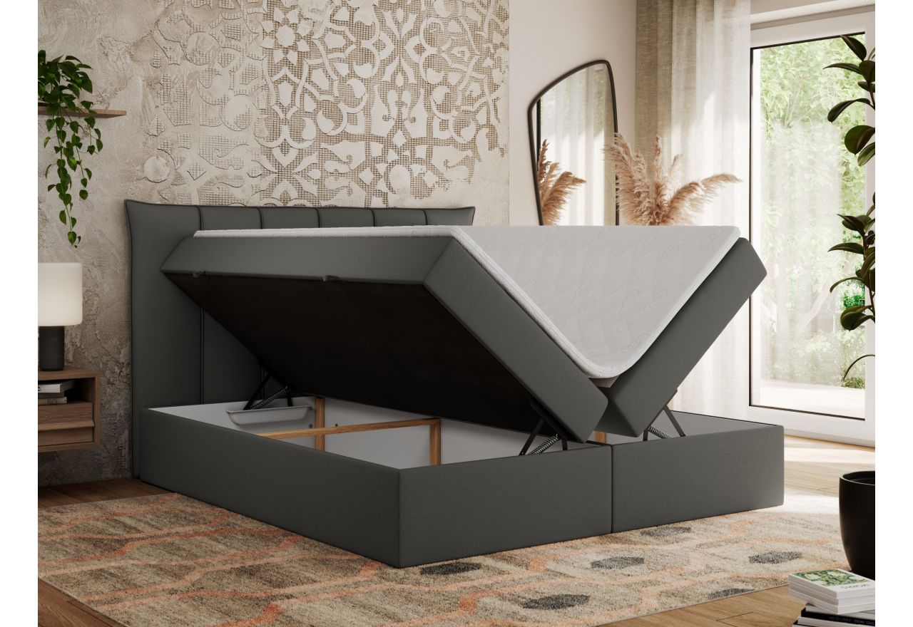 Łóżko kontynentalne PREMIUM 10 140x200 - H3 - ciemnoszary, ekoskóra