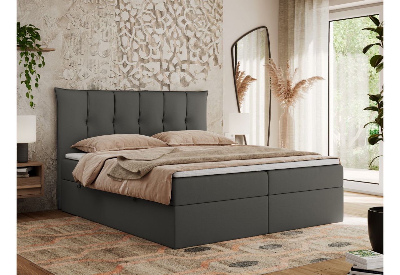 Łóżko kontynentalne PREMIUM 10 180x200 - H3 - ciemnoszary, ekoskóra