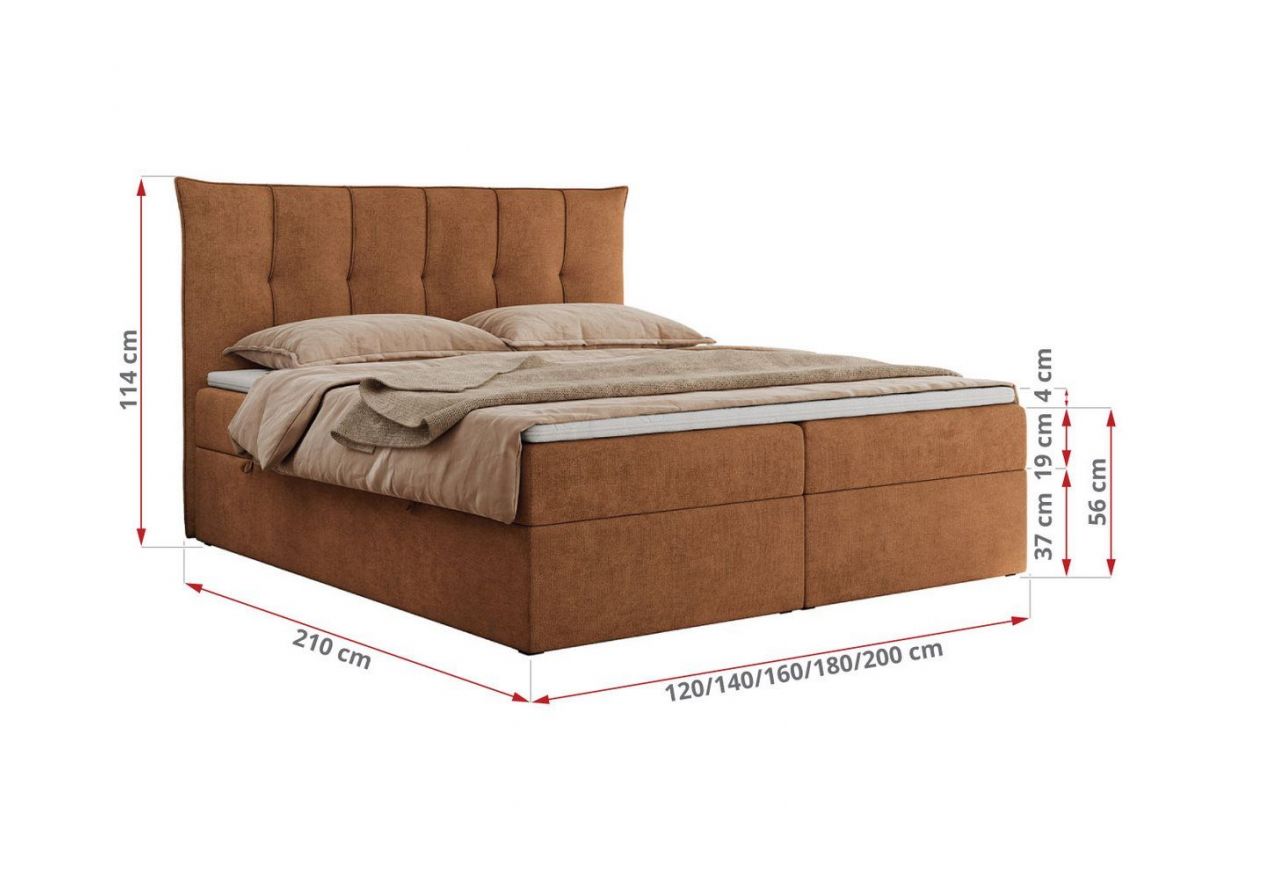 Łóżko kontynentalne PREMIUM 10 160x200 - H4 - pomarańczowy, struktura