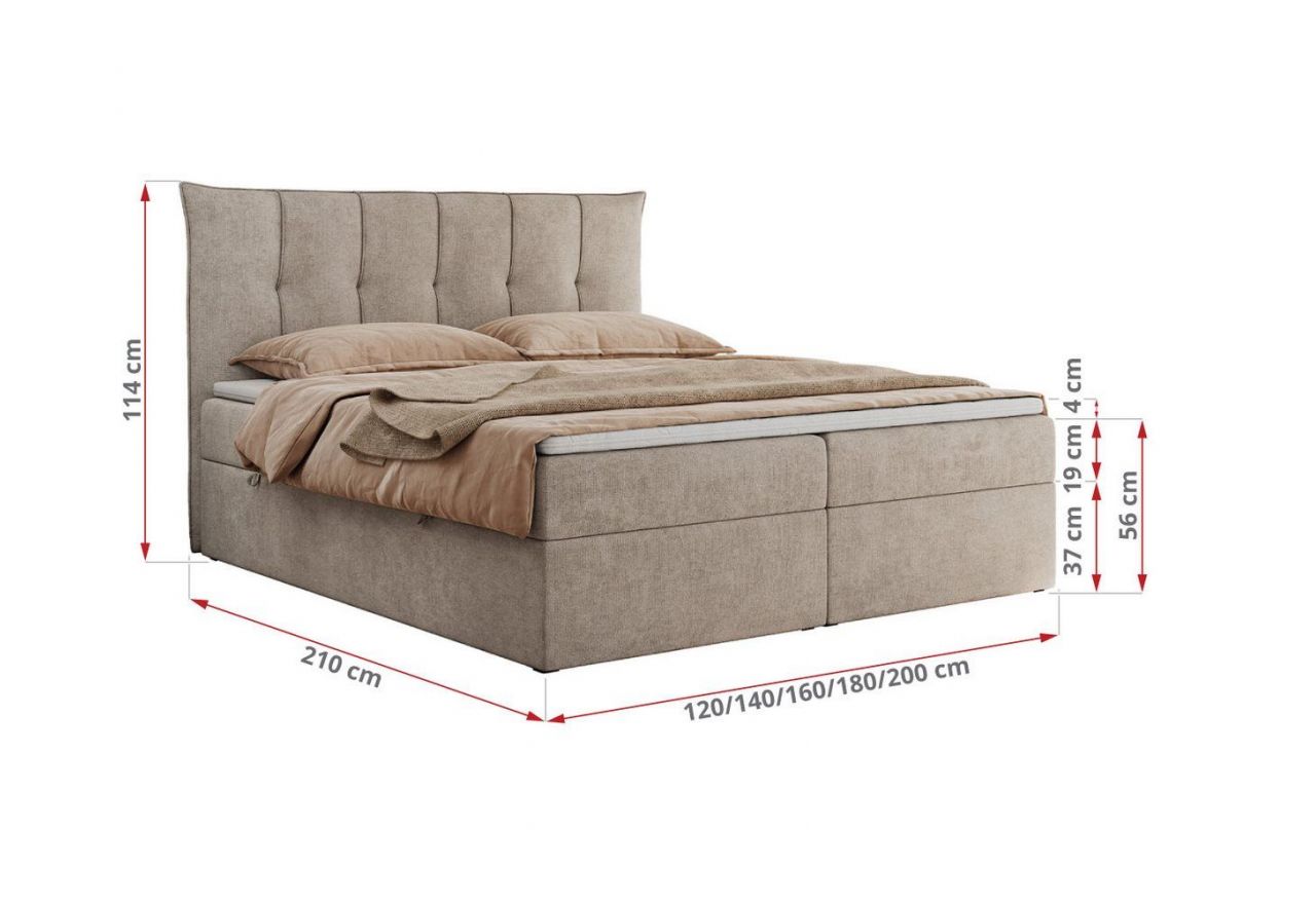 Łóżko kontynentalne PREMIUM 10 180x200 - H3 - beżowy, struktura