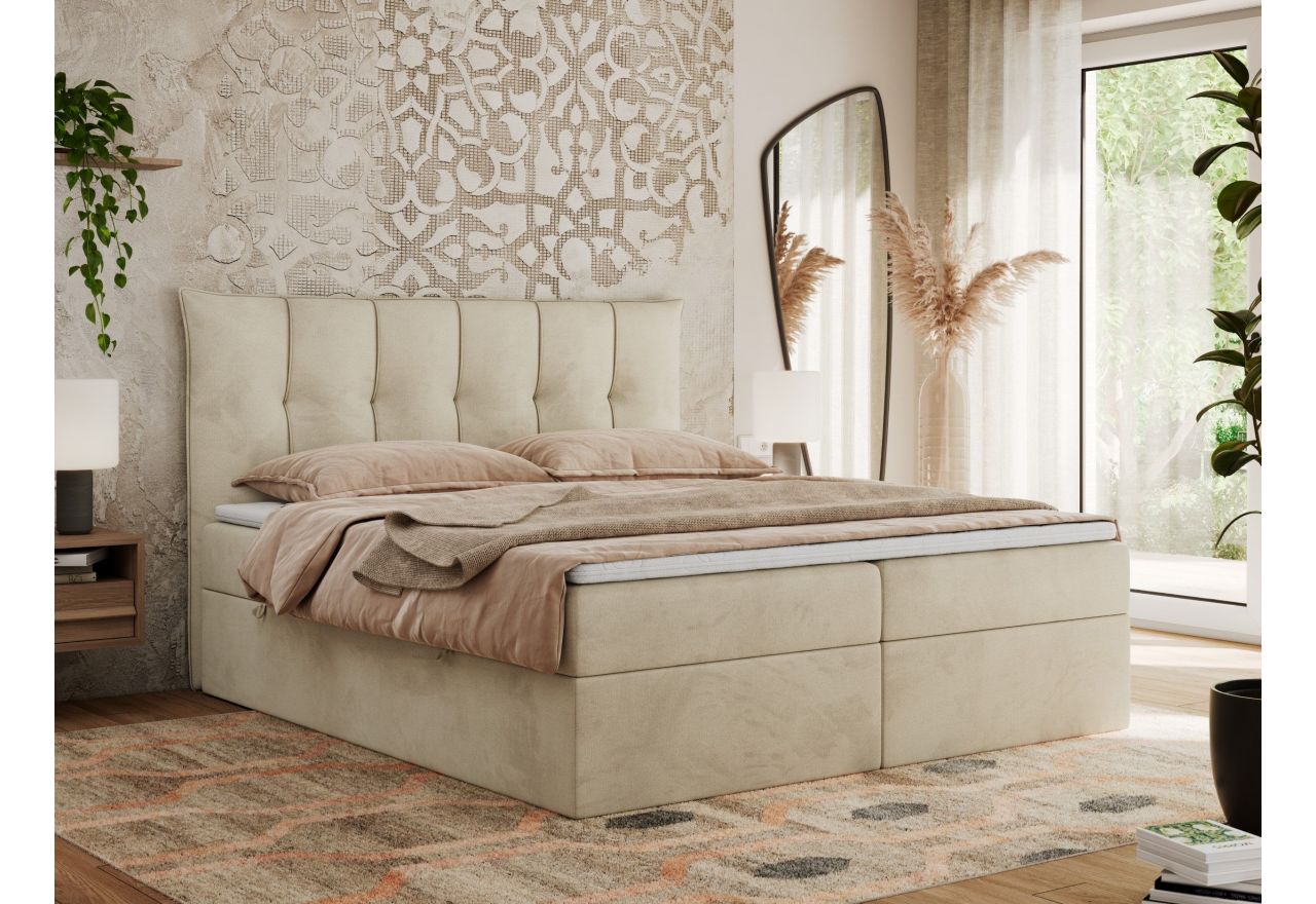 Łóżko kontynentalne PREMIUM 10 140x200 - H3 - beżowy, welwet