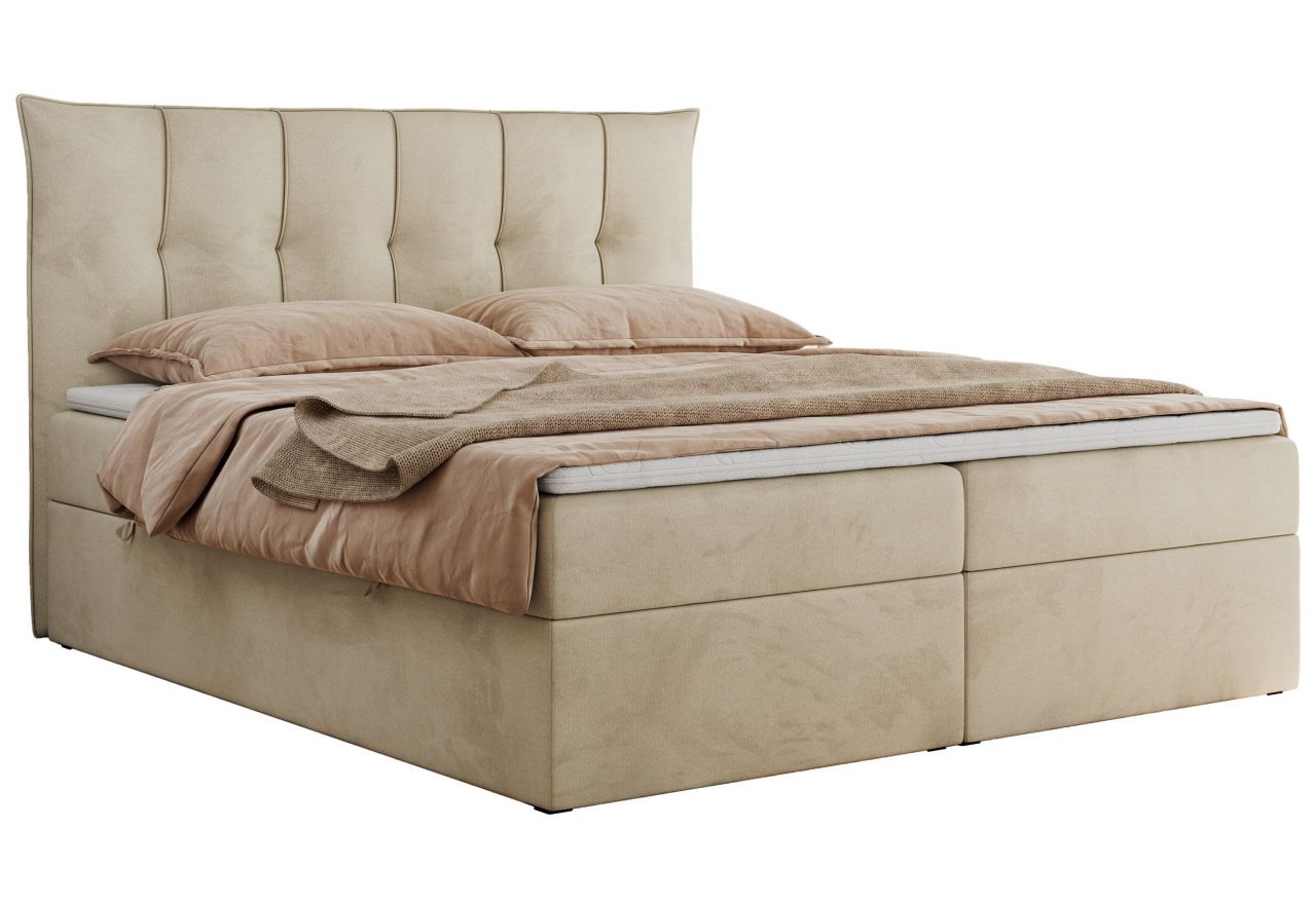 Łóżko kontynentalne PREMIUM 10 140x200 - H3 - beżowy, welwet