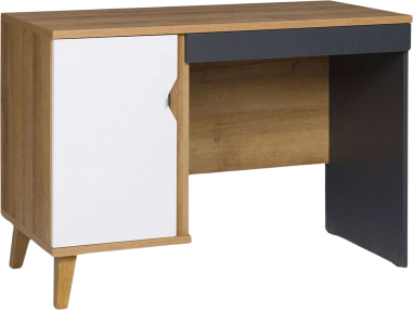 Eleganckie biurko w ciekawej kolorystyce do pokoju dziecka - MEDIS Dąb Złoty / Biały / Grafit