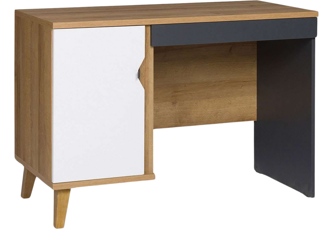 Eleganckie biurko w ciekawej kolorystyce do pokoju dziecka - MEDIS Dąb Złoty / Biały / Grafit