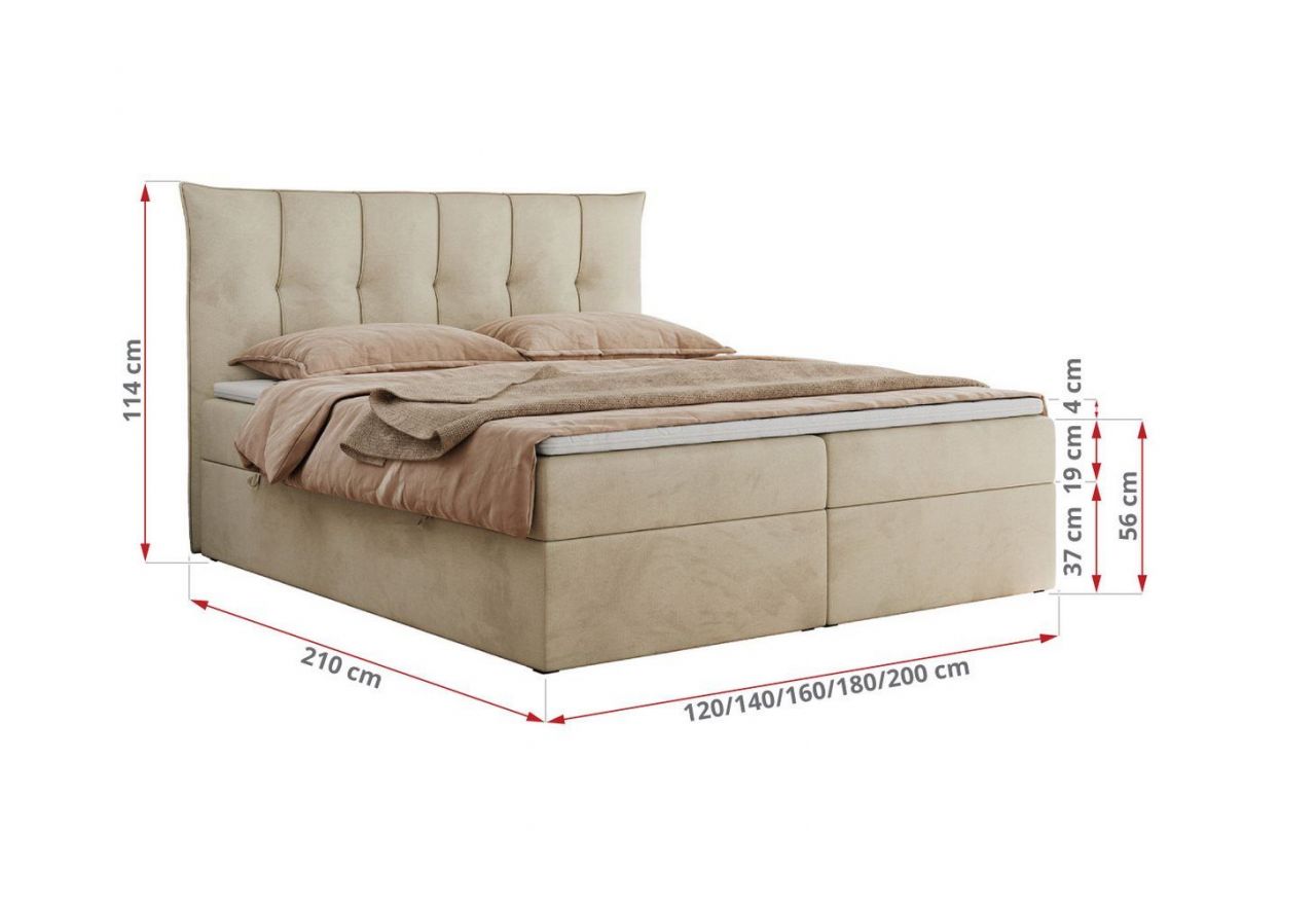 Łóżko kontynentalne PREMIUM 10 200x200 - H3 - beżowy, welwet