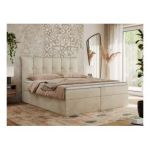 Łóżko kontynentalne PREMIUM 10 140x200 - H4 - beżowy, welwet