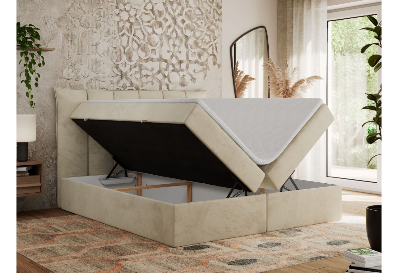 Łóżko kontynentalne PREMIUM 10 140x200 - H4 - beżowy, welwet