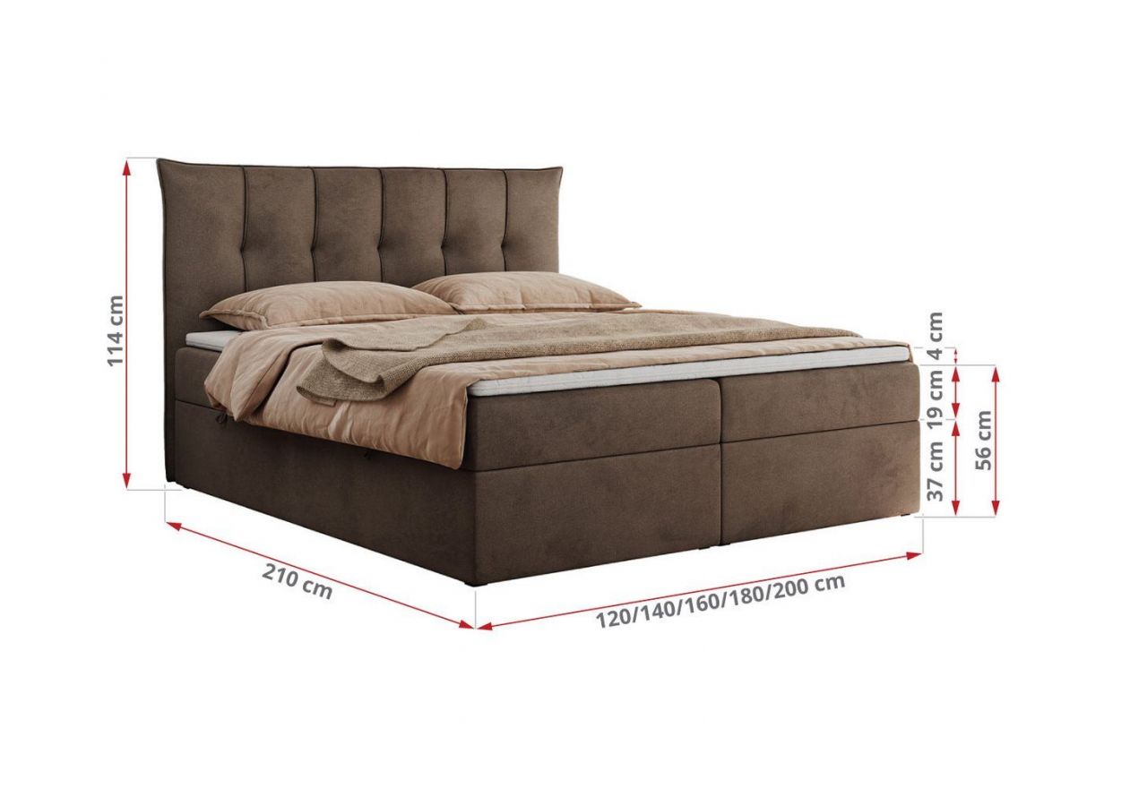 Łóżko kontynentalne PREMIUM 10 120x200 - H3 - brązowy, welwet