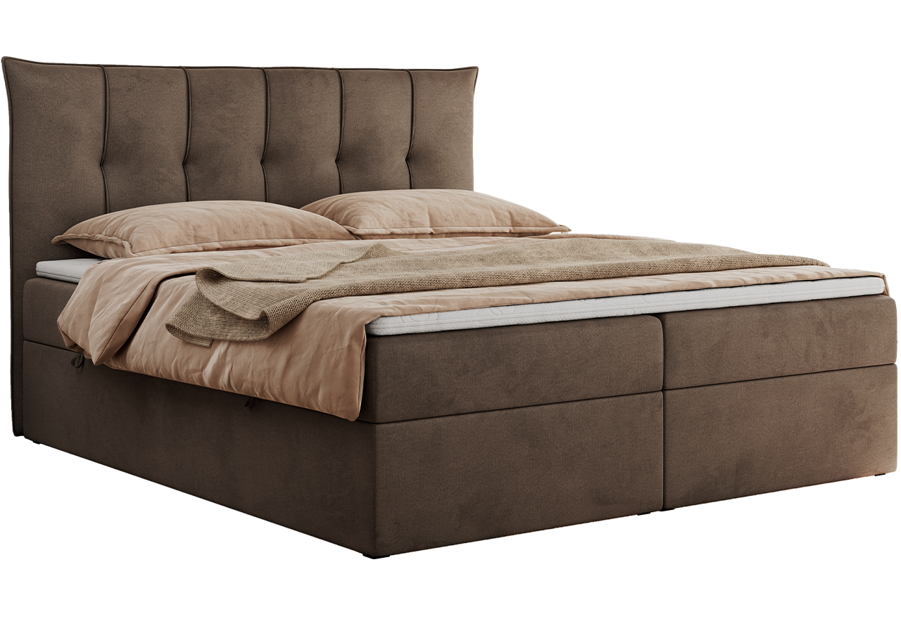 Łóżko kontynentalne PREMIUM 10 180x200 - H3 - brązowy, welwet