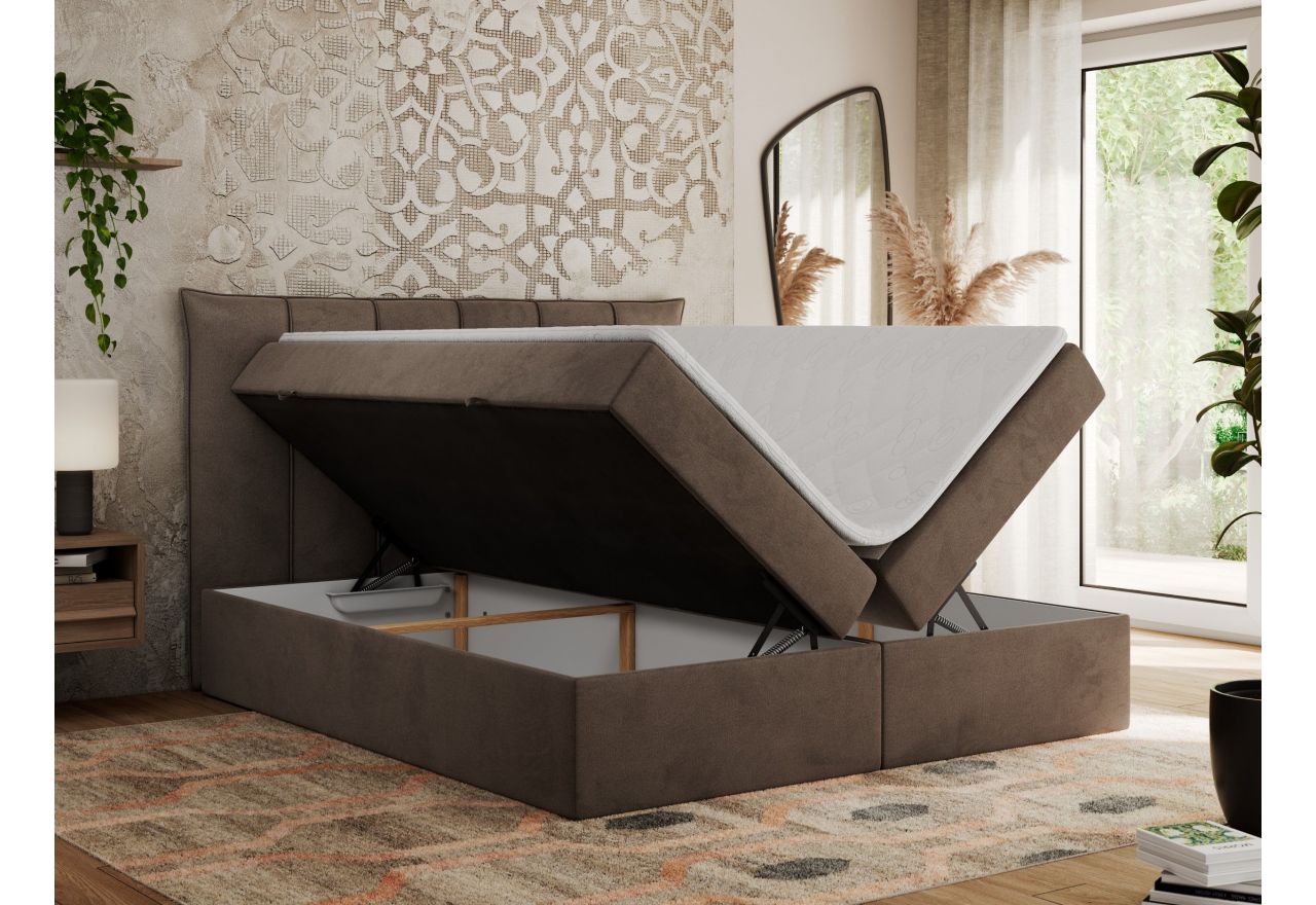 Łóżko kontynentalne PREMIUM 10 180x200 - H3 - brązowy, welwet