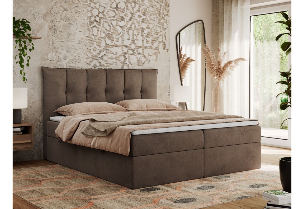 Łóżko kontynentalne PREMIUM 10 200x200 - H4 - brązowy, welwet