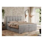 Łóżko kontynentalne PREMIUM 10 140x200 - H3 - jasnoszary, welwet