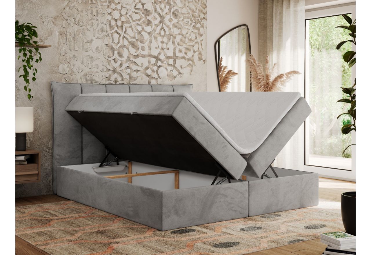 Łóżko kontynentalne PREMIUM 10 140x200 - H3 - jasnoszary, welwet