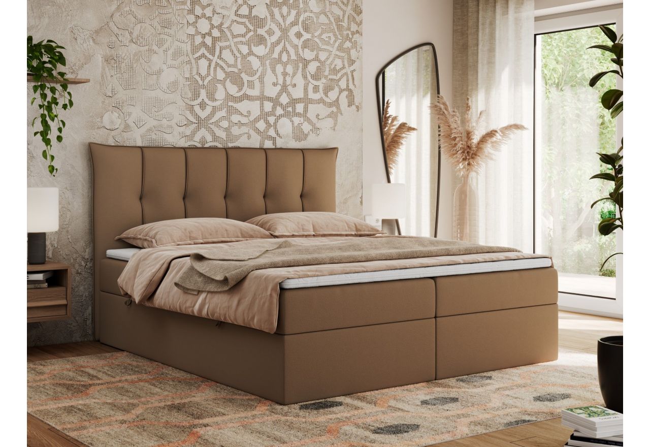 Łóżko kontynentalne PREMIUM 10 180x200 - H3 - brązowy, ekoskóra