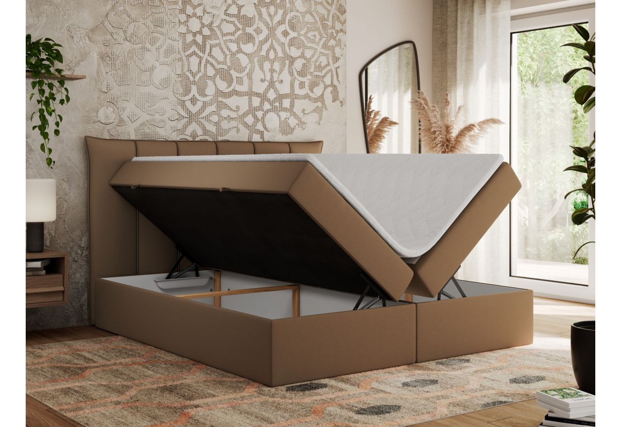 Łóżko kontynentalne PREMIUM 10 160x200 - H3 - brązowy, ekoskóra