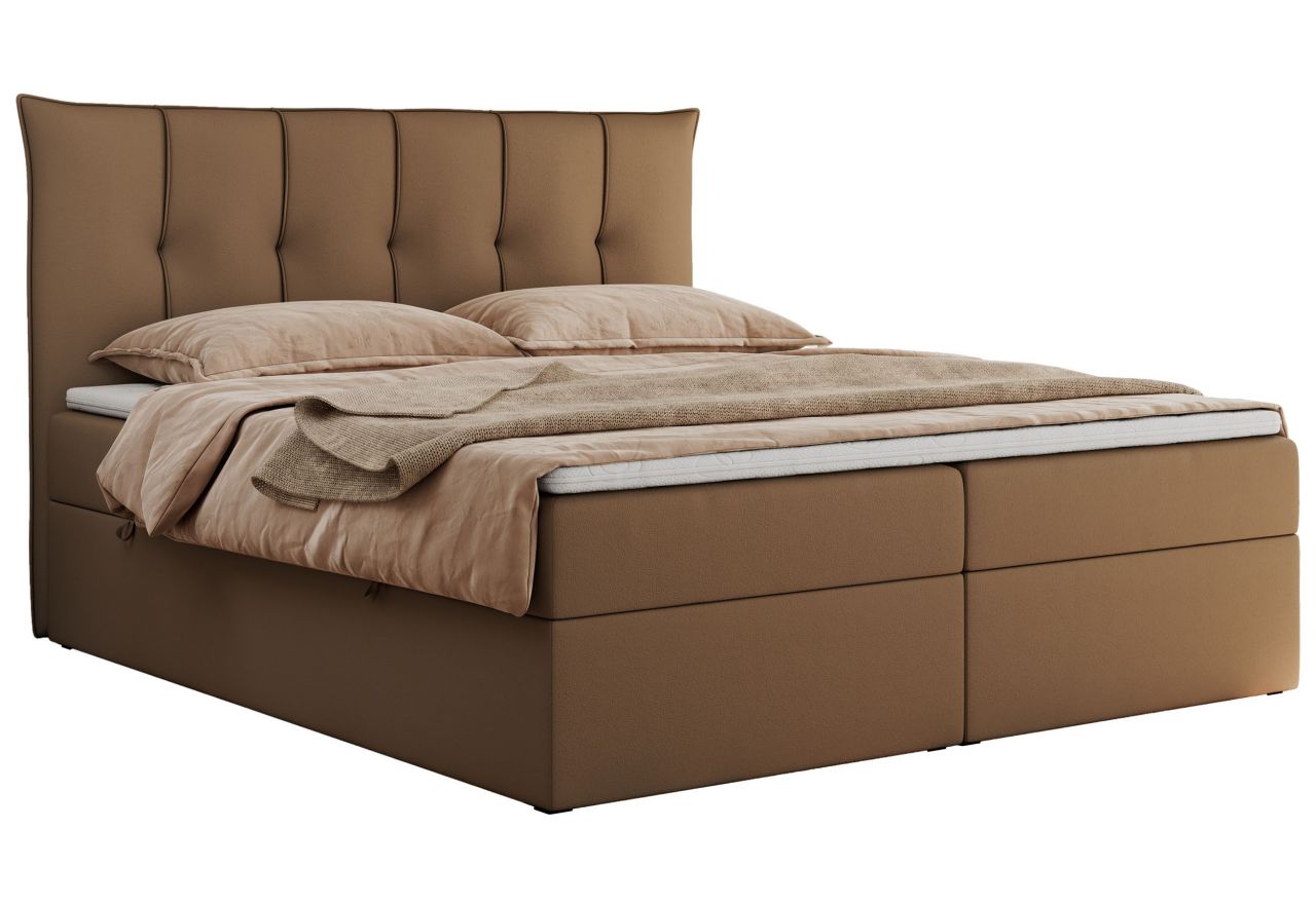 Łóżko kontynentalne PREMIUM 10 140x200 - H3 - brązowy, ekoskóra