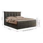 Łóżko kontynentalne PREMIUM 10 180x200 - H3 - ciemnoszary, welwet