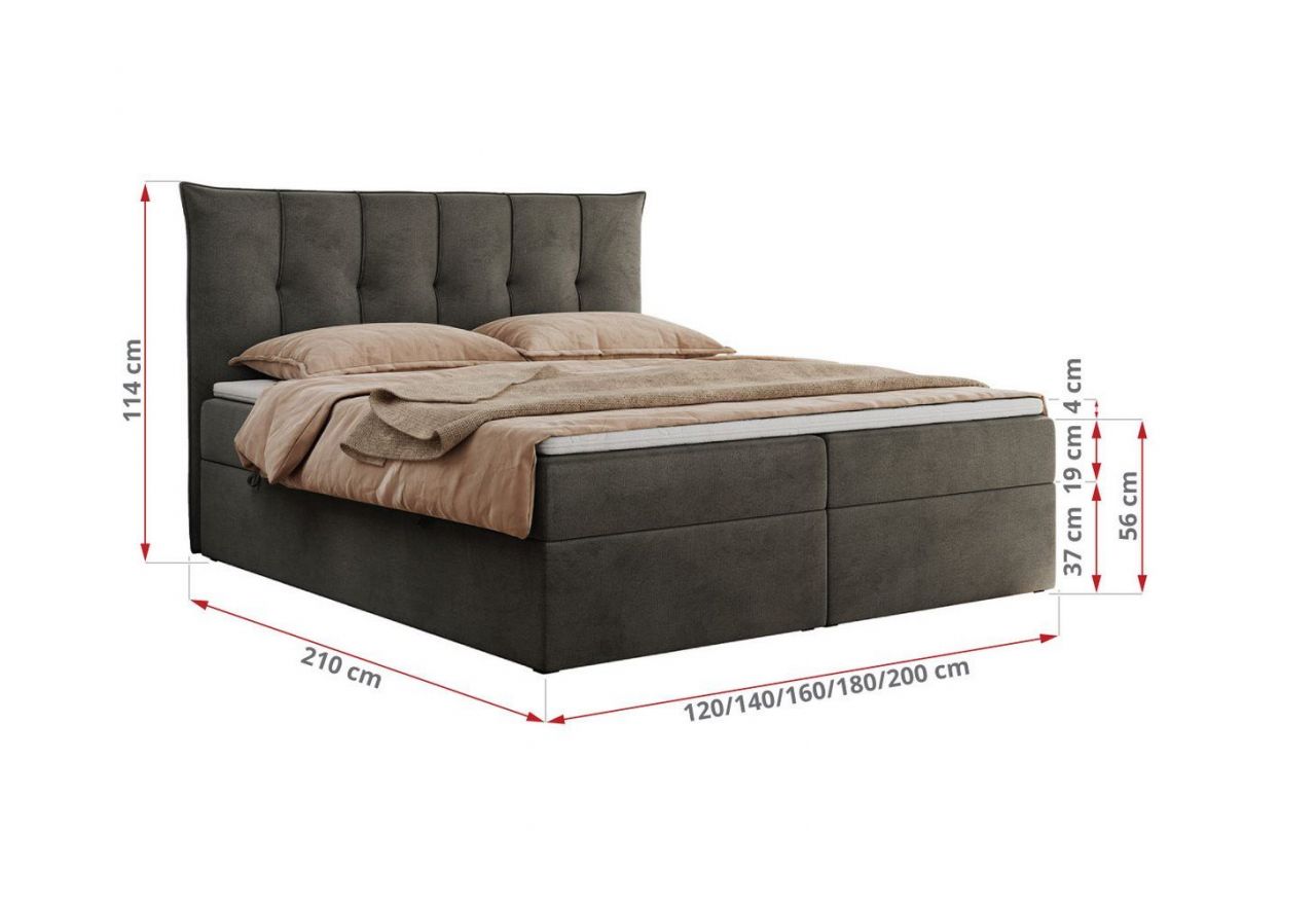 Łóżko kontynentalne PREMIUM 10 160x200 - H3 - ciemnoszary, welwet