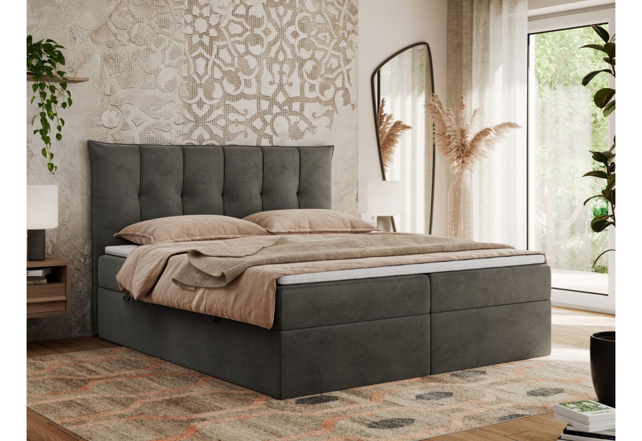 Łóżko kontynentalne PREMIUM 10 140x200 - H3 - ciemnoszary, welwet