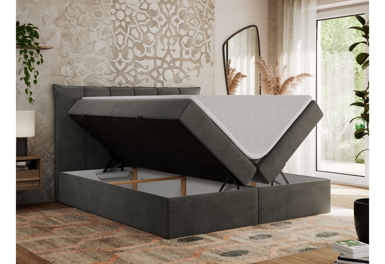 Łóżko kontynentalne PREMIUM 10 140x200 - H3 - ciemnoszary, welwet