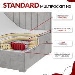 Łóżko kontynentalne PREMIUM 10 120x200 - H3 - ciemnoszary, welwet