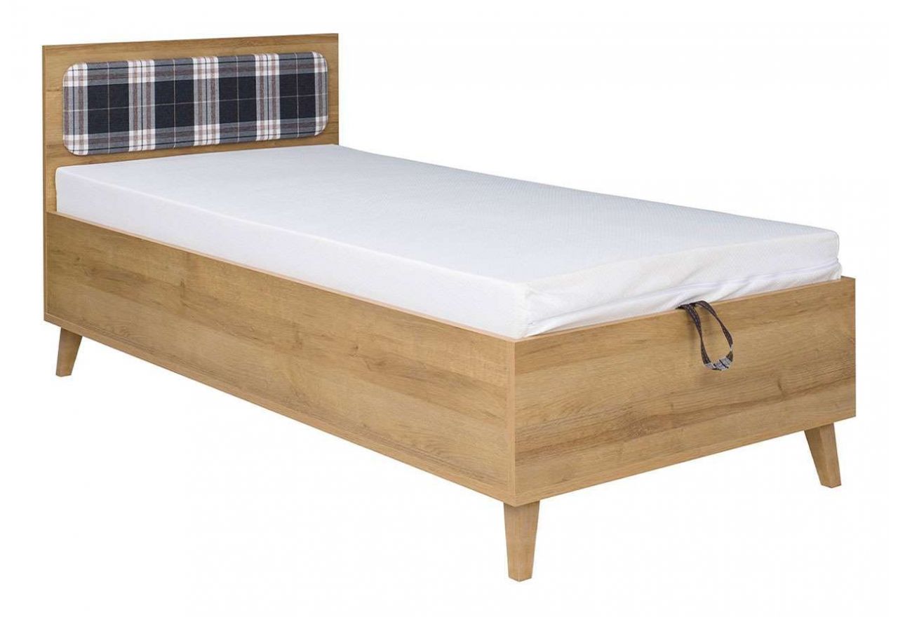 Łóżko pojedyncze 90x200 cm do pokoju młodzieżowego - MEDIS Dąb Złoty / Lobox 05