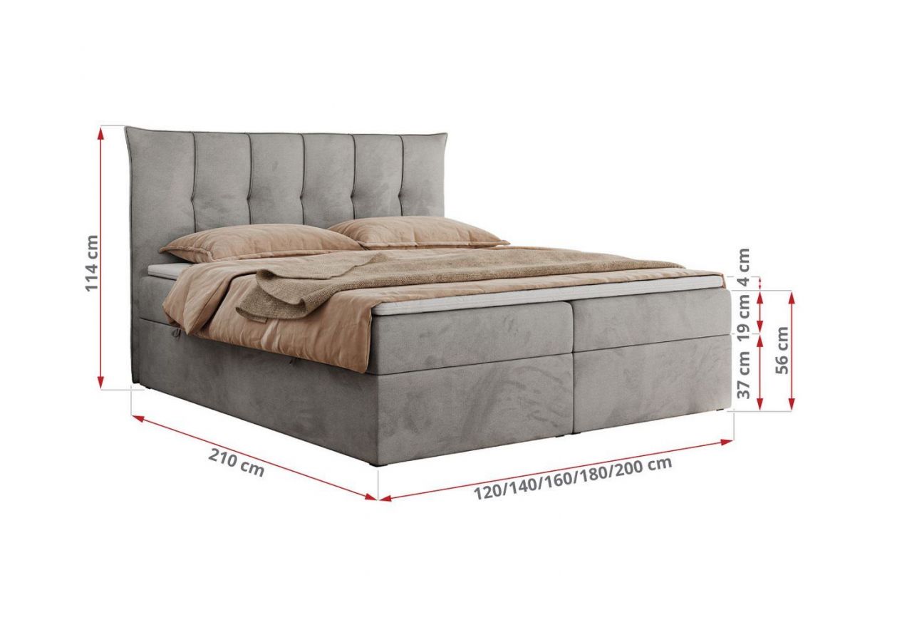 Łóżko kontynentalne PREMIUM 10 120x200 - H4 - jasnoszary, welwet