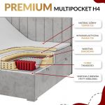 Łóżko kontynentalne PREMIUM 10 120x200 - H4 - jasnoszary, welwet