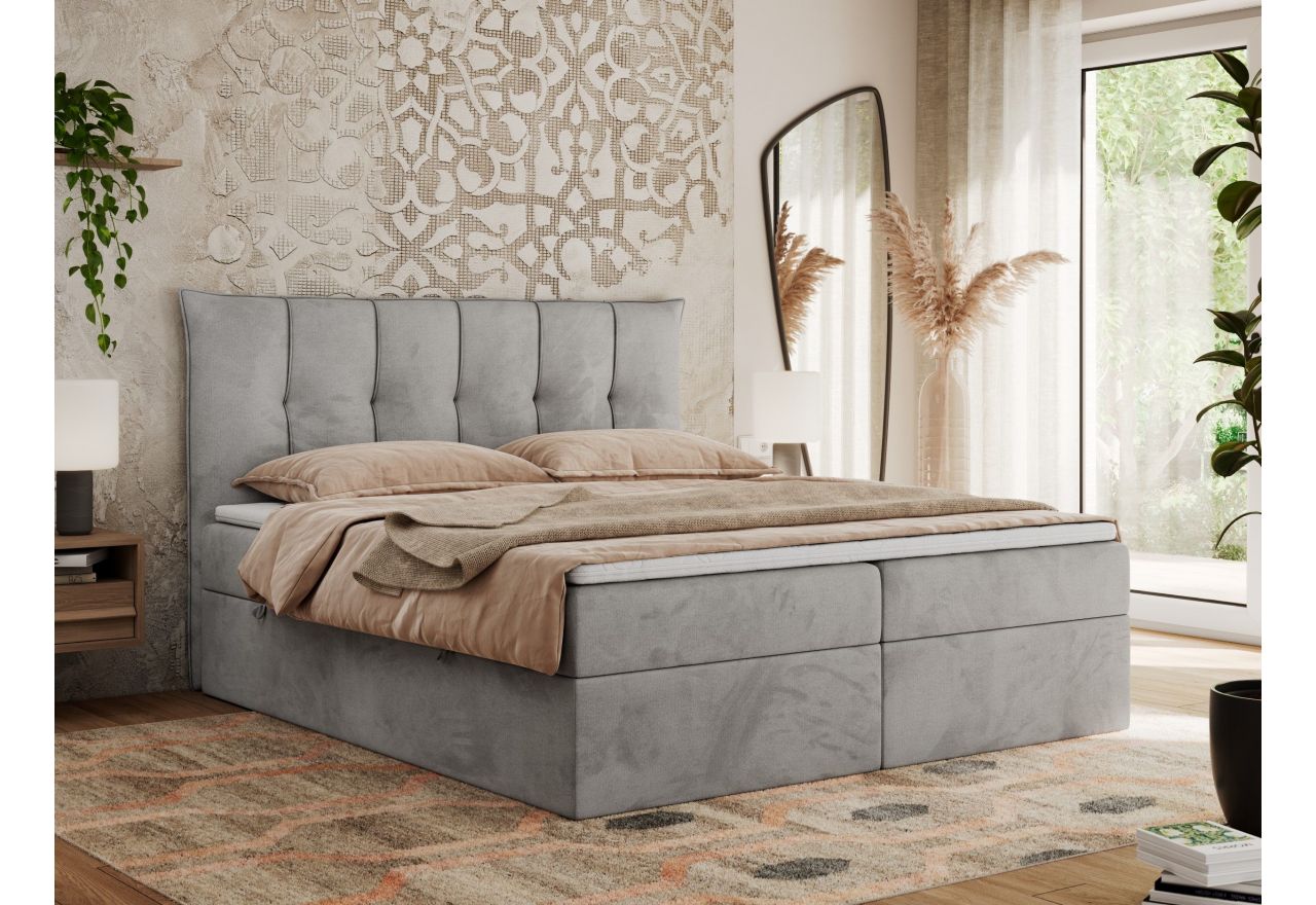 Łóżko kontynentalne PREMIUM 10 200x200 - H3 - jasnoszary, welwet