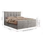 Łóżko kontynentalne PREMIUM 10 200x200 - H3 - jasnoszary, welwet