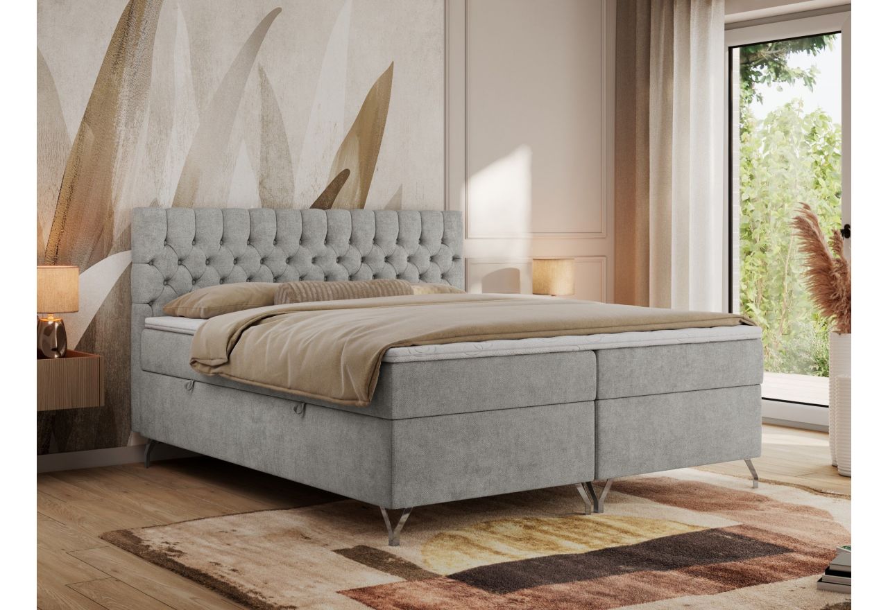 Łóżko kontynentalne GRIMALDI 160x200 - H3 - jasnoszary, struktura