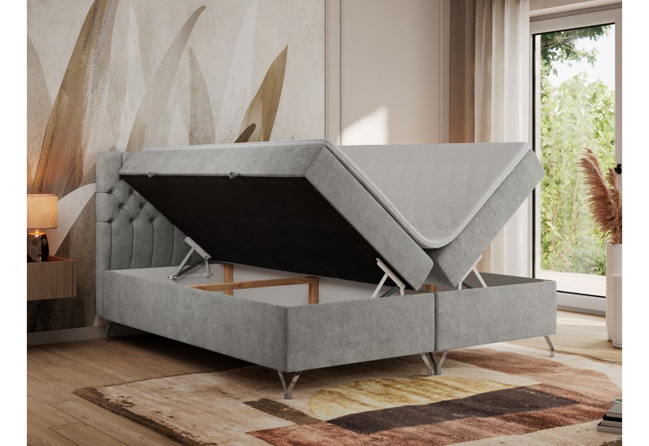 Łóżko kontynentalne GRIMALDI 200x200 - H3 - jasnoszary, struktura