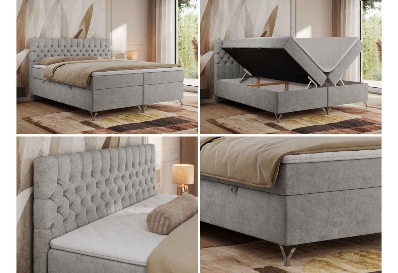 Łóżko kontynentalne GRIMALDI 120x200 - H4 - jasnoszary, struktura