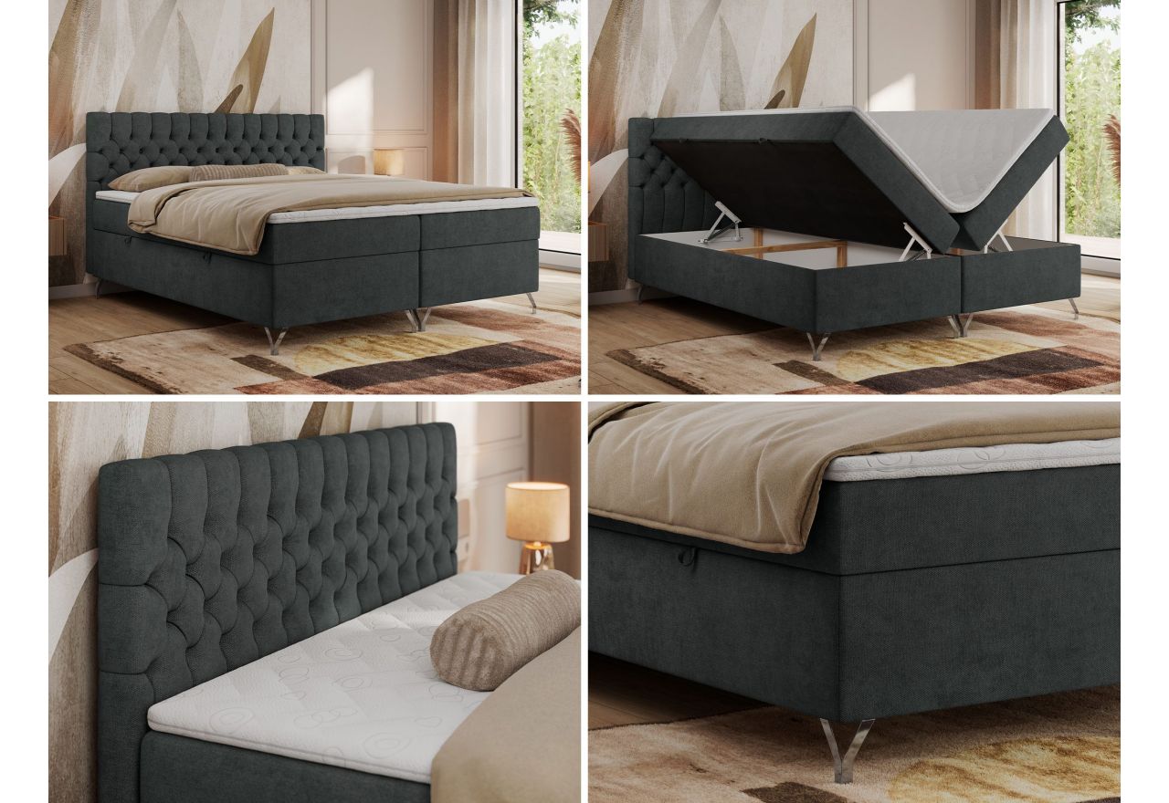 Łóżko kontynentalne GRIMALDI 140x200 - H3 - ciemnoszary, struktura