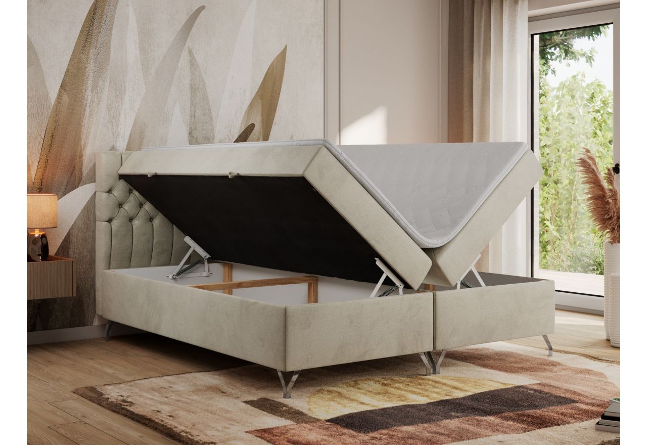 Łóżko kontynentalne GRIMALDI 120x200 - H3 - beżowy, welwet