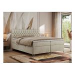 Łóżko kontynentalne GRIMALDI 140x200 - H3 - beżowy, welwet