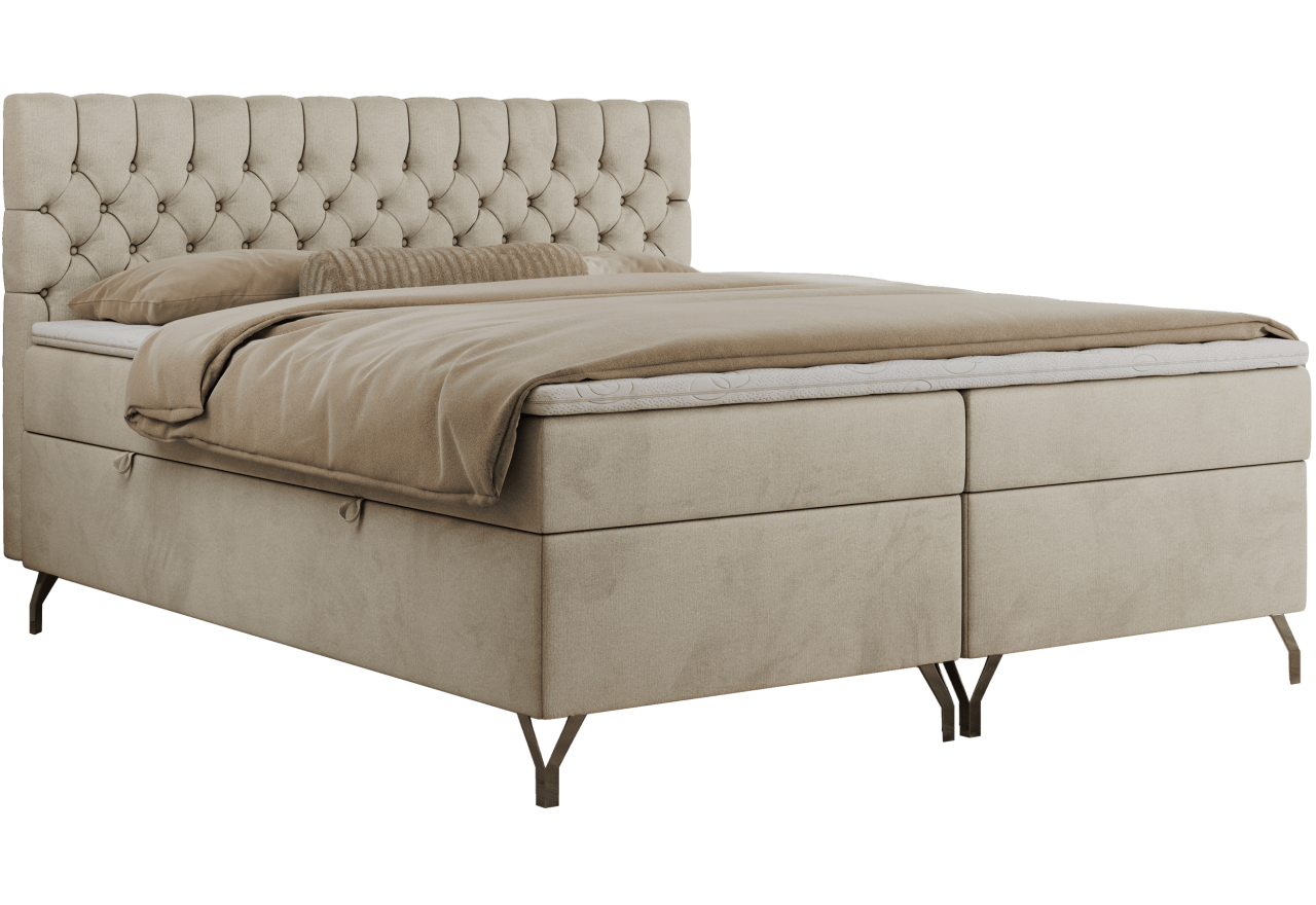 Łóżko kontynentalne GRIMALDI 160x200 - H3 - beżowy, welwet