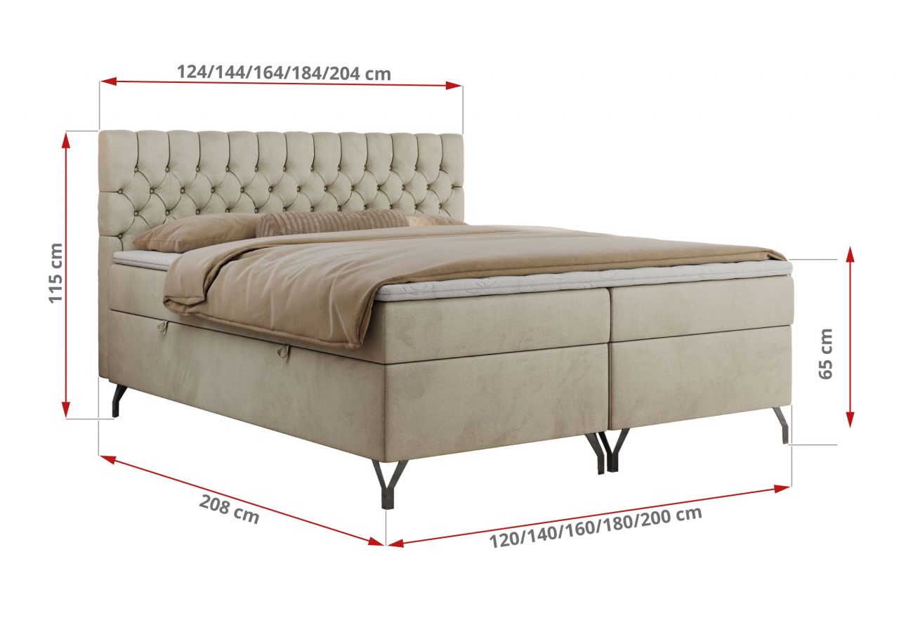 Łóżko kontynentalne GRIMALDI 160x200 - H3 - beżowy, welwet
