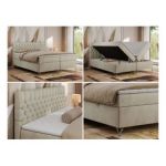 Łóżko kontynentalne GRIMALDI 200x200 - H3 - beżowy, welwet