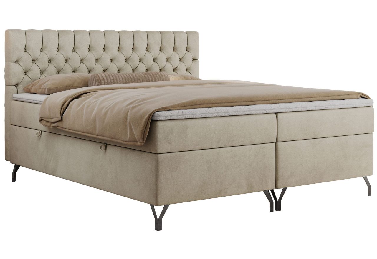 Łóżko kontynentalne GRIMALDI 120x200 - H4 - beżowy, welwet